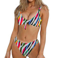 Colorful Zebra Pattern Print Front Bow Tie Bikini