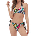 Colorful Zebra Pattern Print Halter Scoop Tie Side Bikini