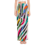 Colorful Zebra Pattern Print High Slit Maxi Skirt