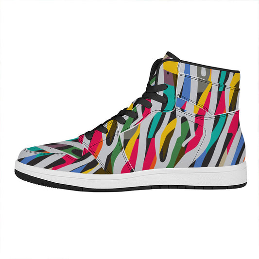 Colorful Zebra Pattern Print High Top Leather Sneakers