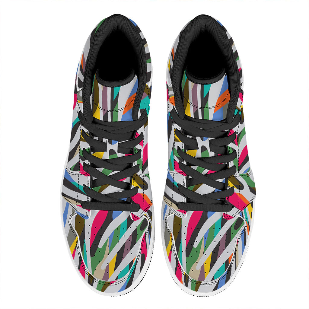 Colorful Zebra Pattern Print High Top Leather Sneakers