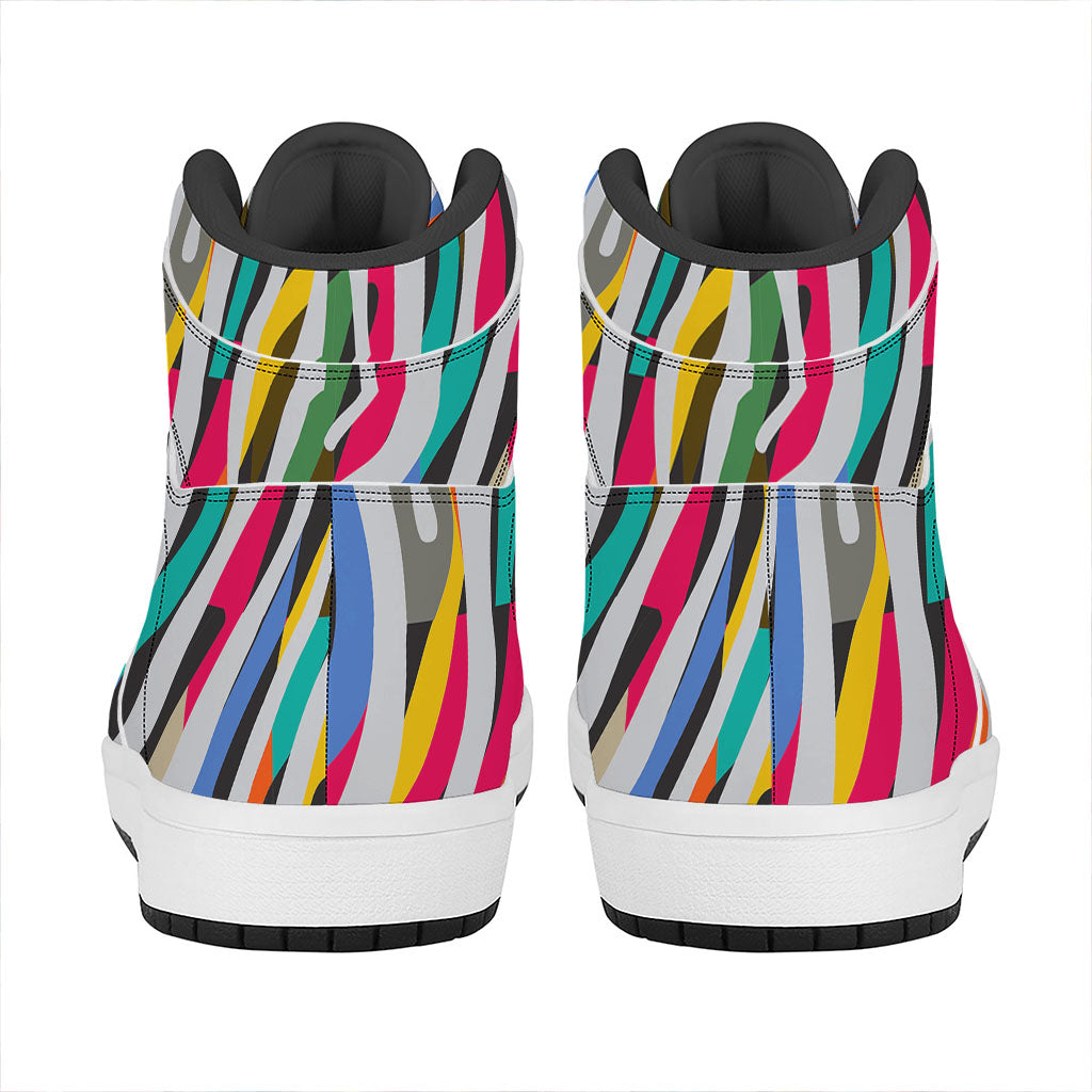 Colorful Zebra Pattern Print High Top Leather Sneakers