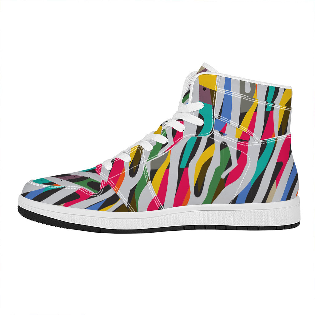 Colorful Zebra Pattern Print High Top Leather Sneakers