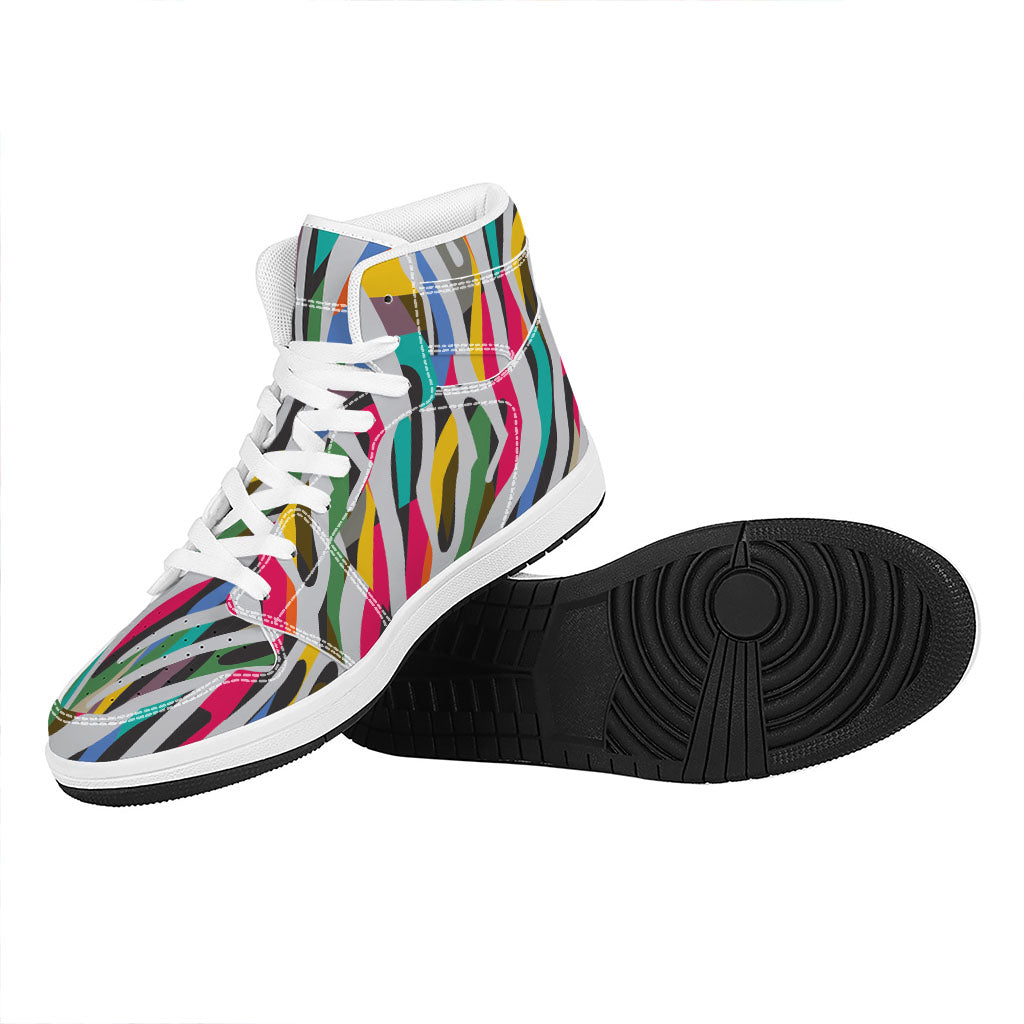 Colorful Zebra Pattern Print High Top Leather Sneakers