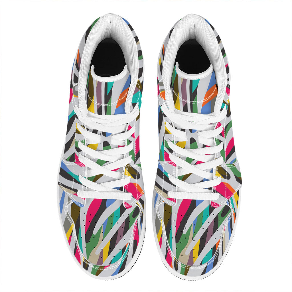Colorful Zebra Pattern Print High Top Leather Sneakers