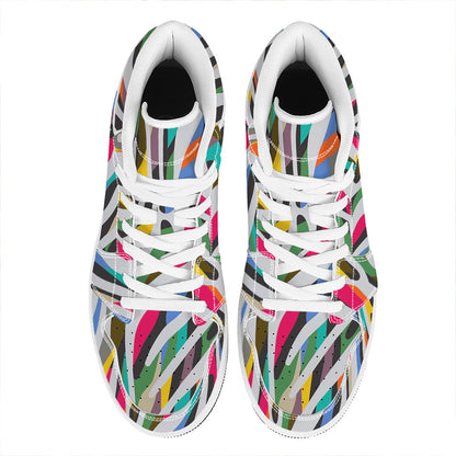 Colorful Zebra Pattern Print High Top Leather Sneakers