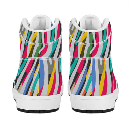 Colorful Zebra Pattern Print High Top Leather Sneakers