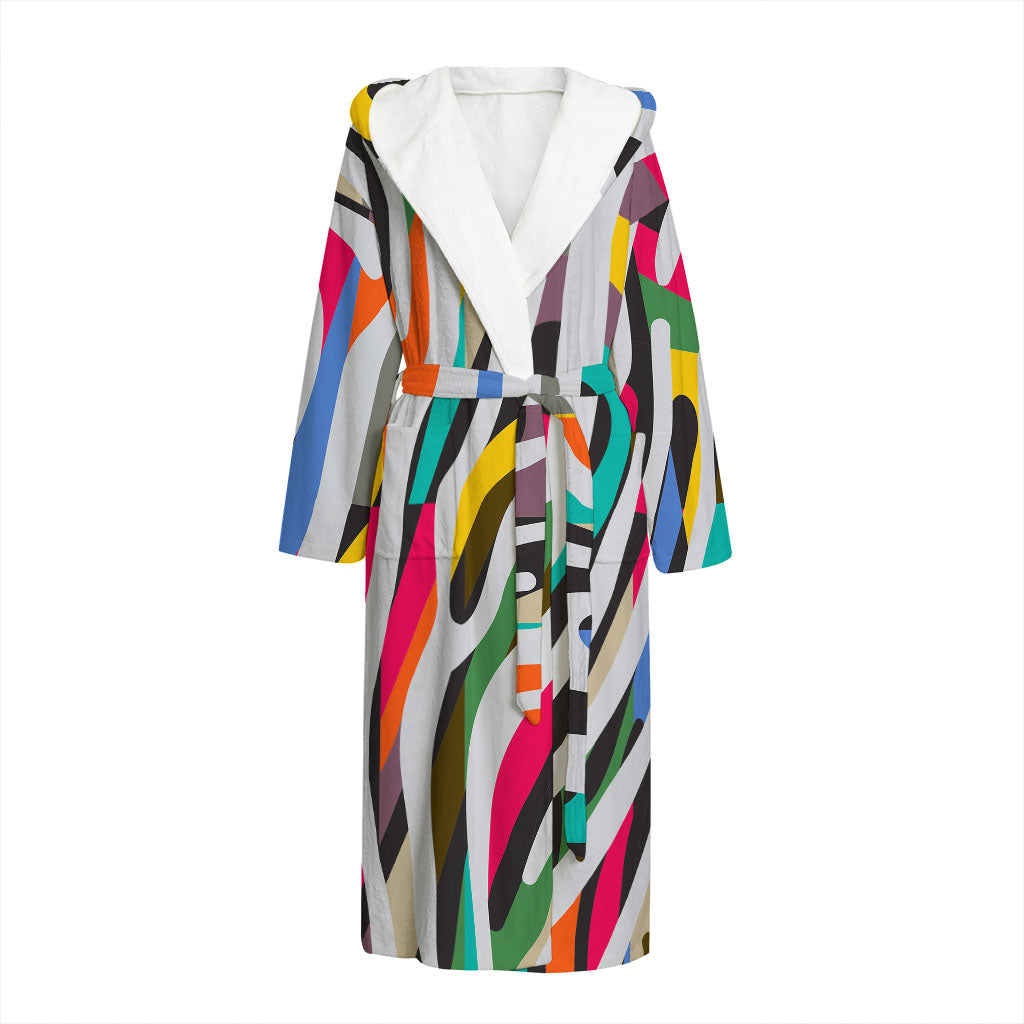 Colorful Zebra Pattern Print Hooded Bathrobe