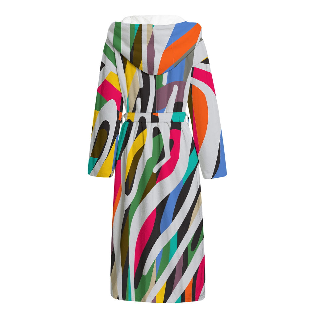 Colorful Zebra Pattern Print Hooded Bathrobe