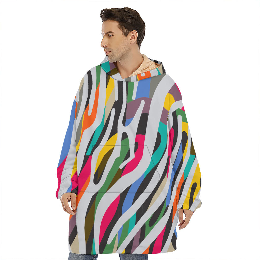 Colorful Zebra Pattern Print Hoodie Blanket