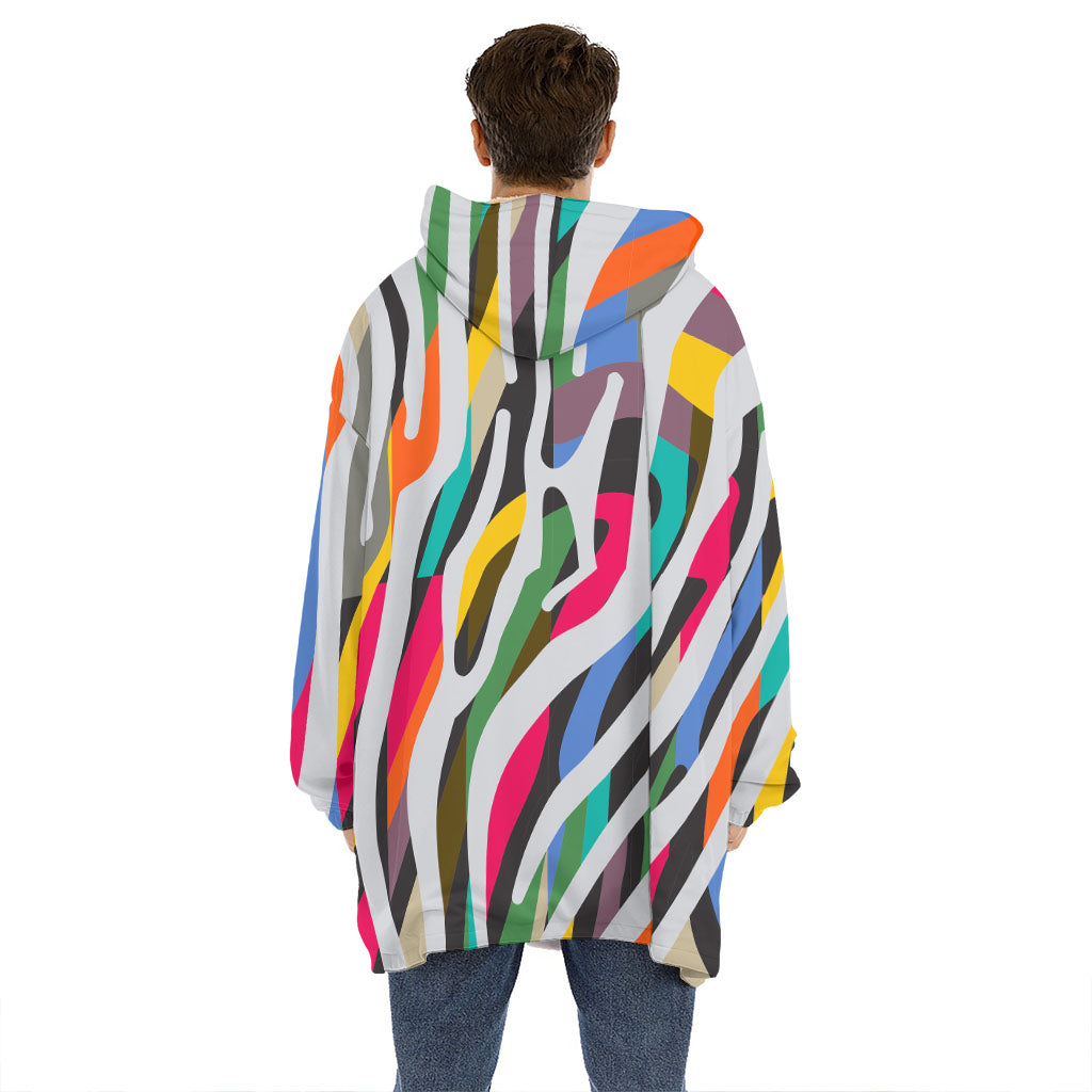 Colorful Zebra Pattern Print Hoodie Blanket