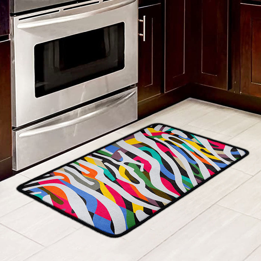 Colorful Zebra Pattern Print Kitchen Mat