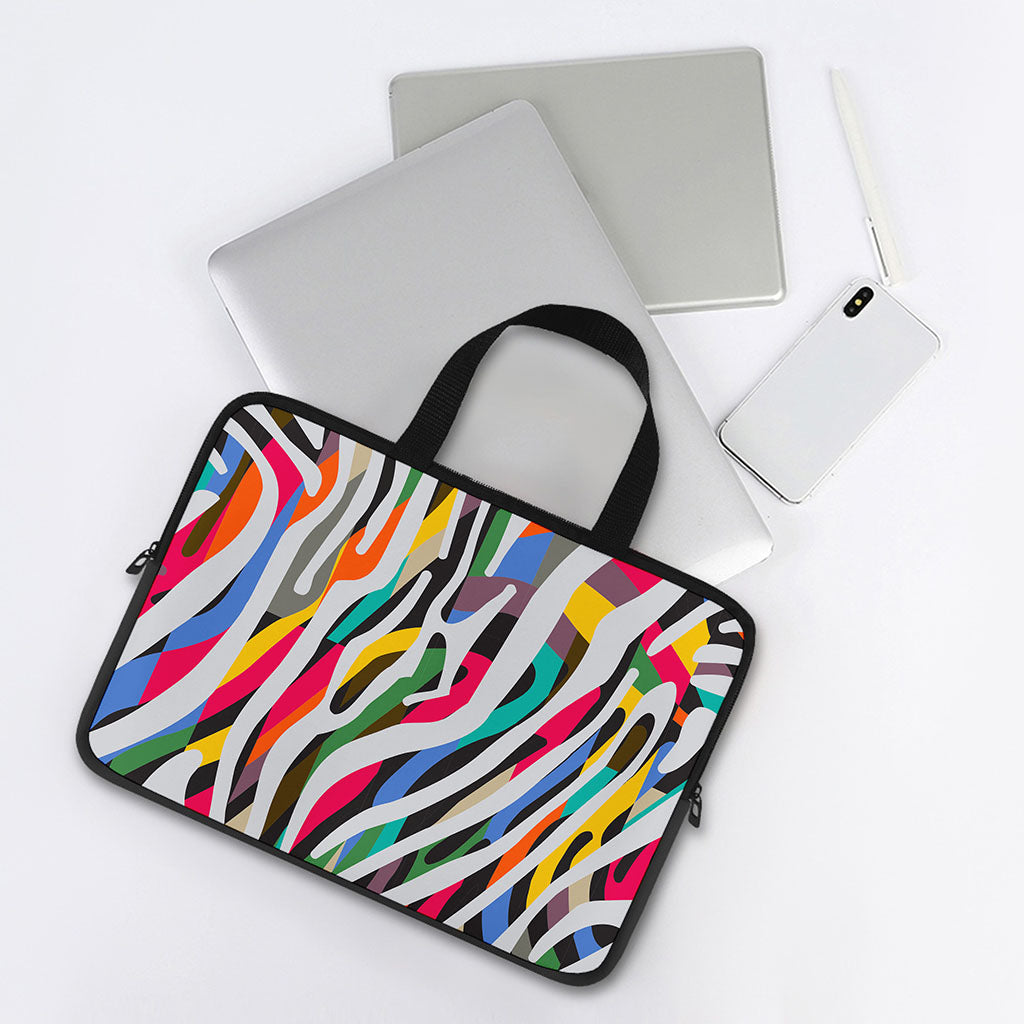 Colorful Zebra Pattern Print Laptop Sleeve With Handle