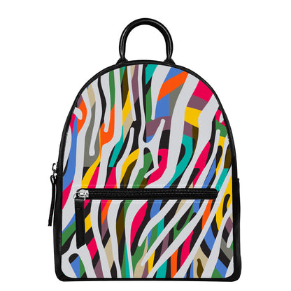 Colorful Zebra Pattern Print Leather Backpack