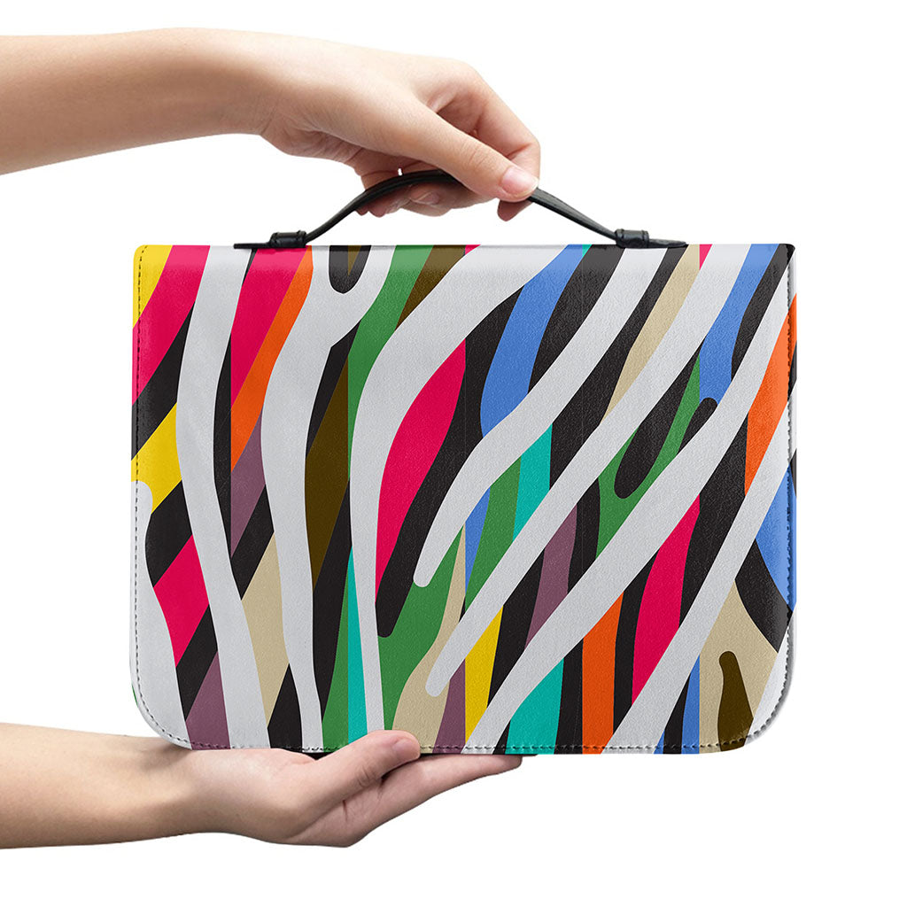 Colorful Zebra Pattern Print Leather Bible Cover