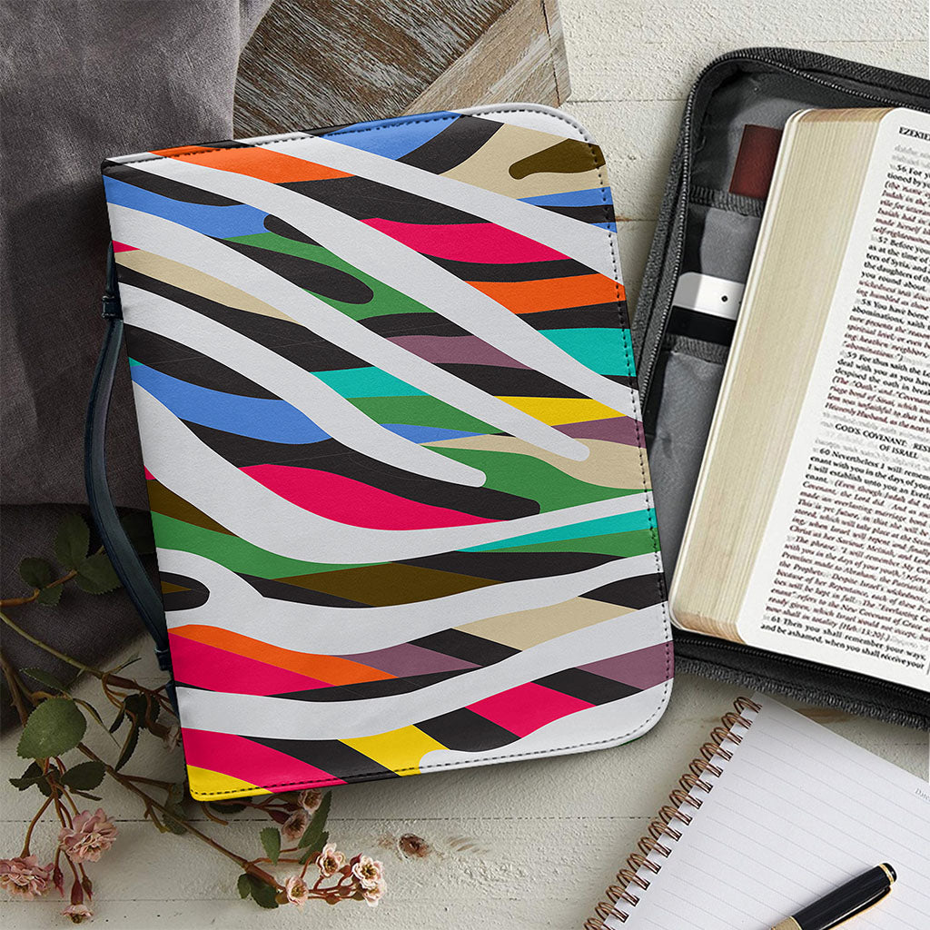 Colorful Zebra Pattern Print Leather Bible Cover