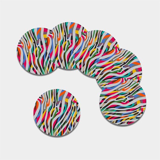 Colorful Zebra Pattern Print Leather Coaster Set