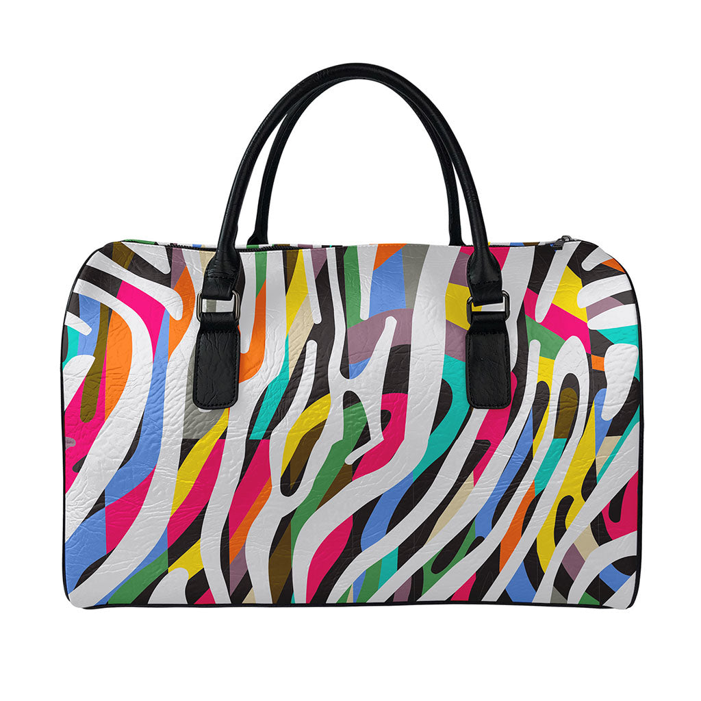 Colorful Zebra Pattern Print Leather Duffle Bag
