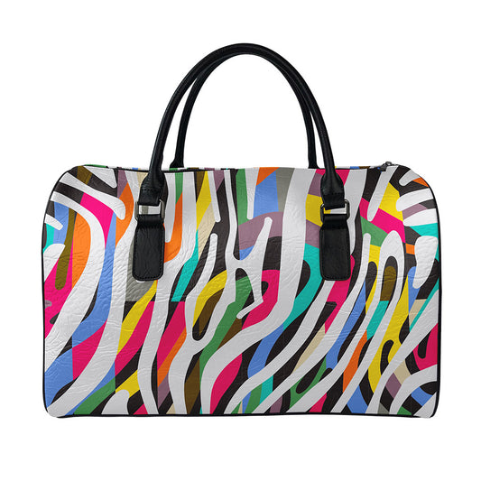 Colorful Zebra Pattern Print Leather Duffle Bag