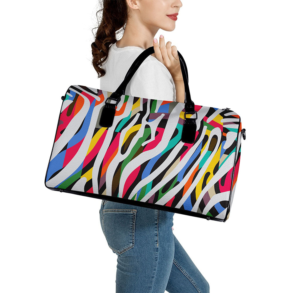Colorful Zebra Pattern Print Leather Duffle Bag