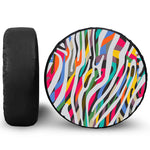 Colorful Zebra Pattern Print Leather Spare Tire Cover