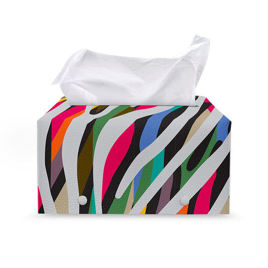 Colorful Zebra Pattern Print Leather Tissue Box Cover