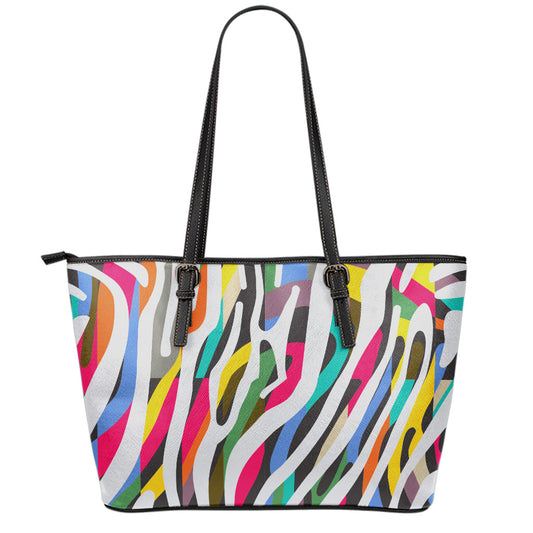 Colorful Zebra Pattern Print Leather Tote Bag