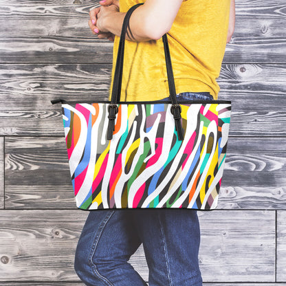 Colorful Zebra Pattern Print Leather Tote Bag
