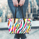 Colorful Zebra Pattern Print Leather Tote Bag