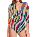 Colorful Zebra Pattern Print Long Sleeve Swimsuit