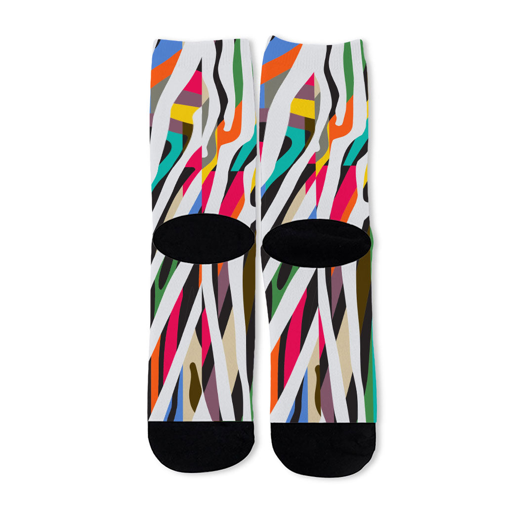 Colorful Zebra Pattern Print Long Socks