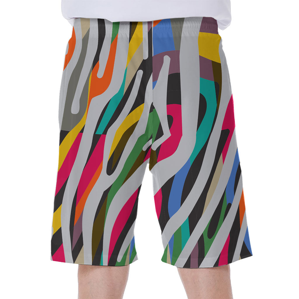 Colorful Zebra Pattern Print Men's Beach Shorts