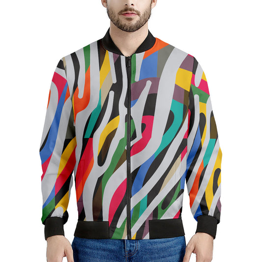 Colorful Zebra Pattern Print Men's Bomber Jacket