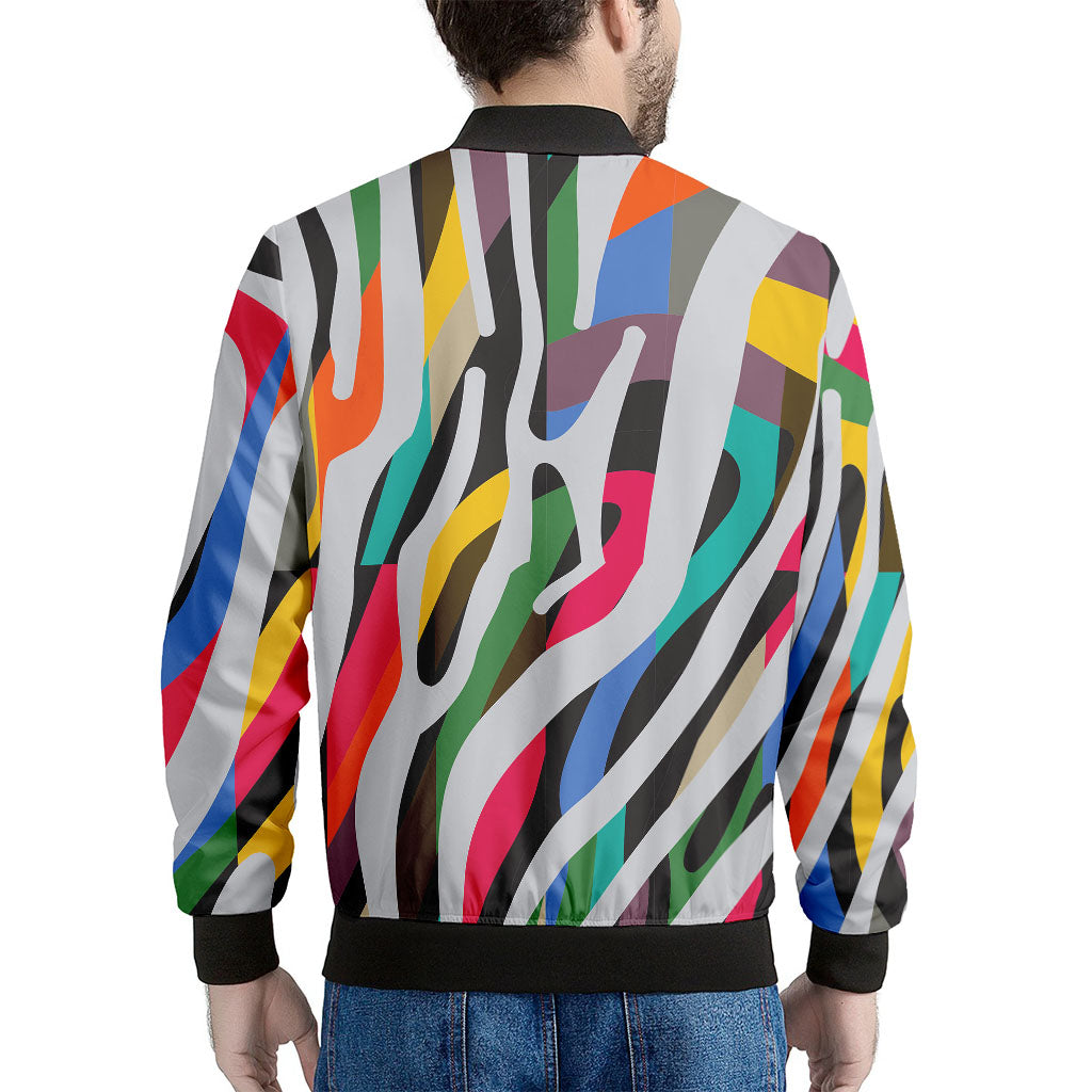 Colorful Zebra Pattern Print Men's Bomber Jacket