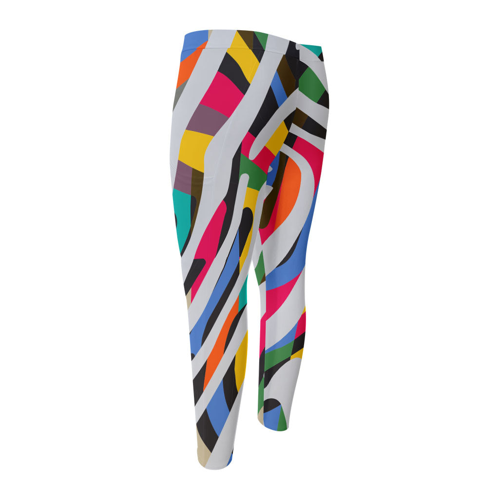 Colorful Zebra Pattern Print Men's Compression Pants