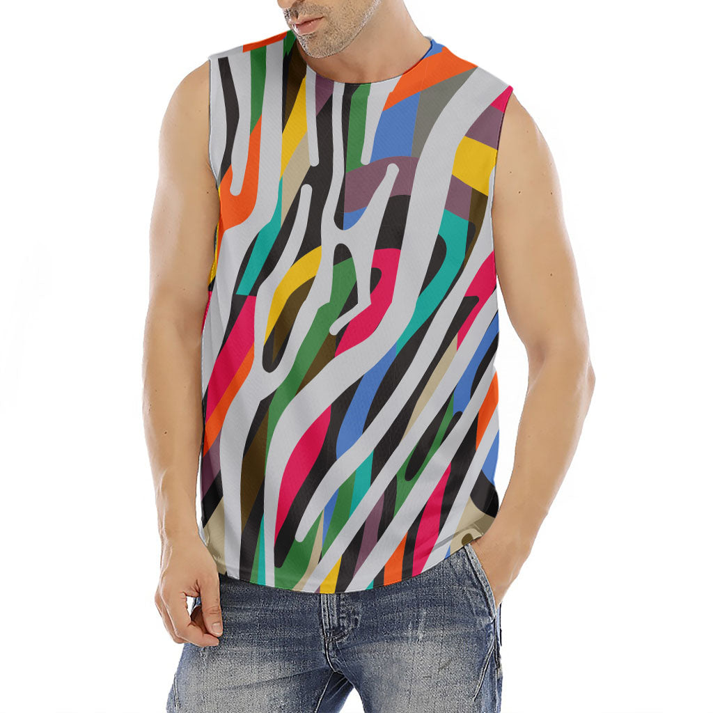 Colorful Zebra Pattern Print Men's Fitness Tank Top