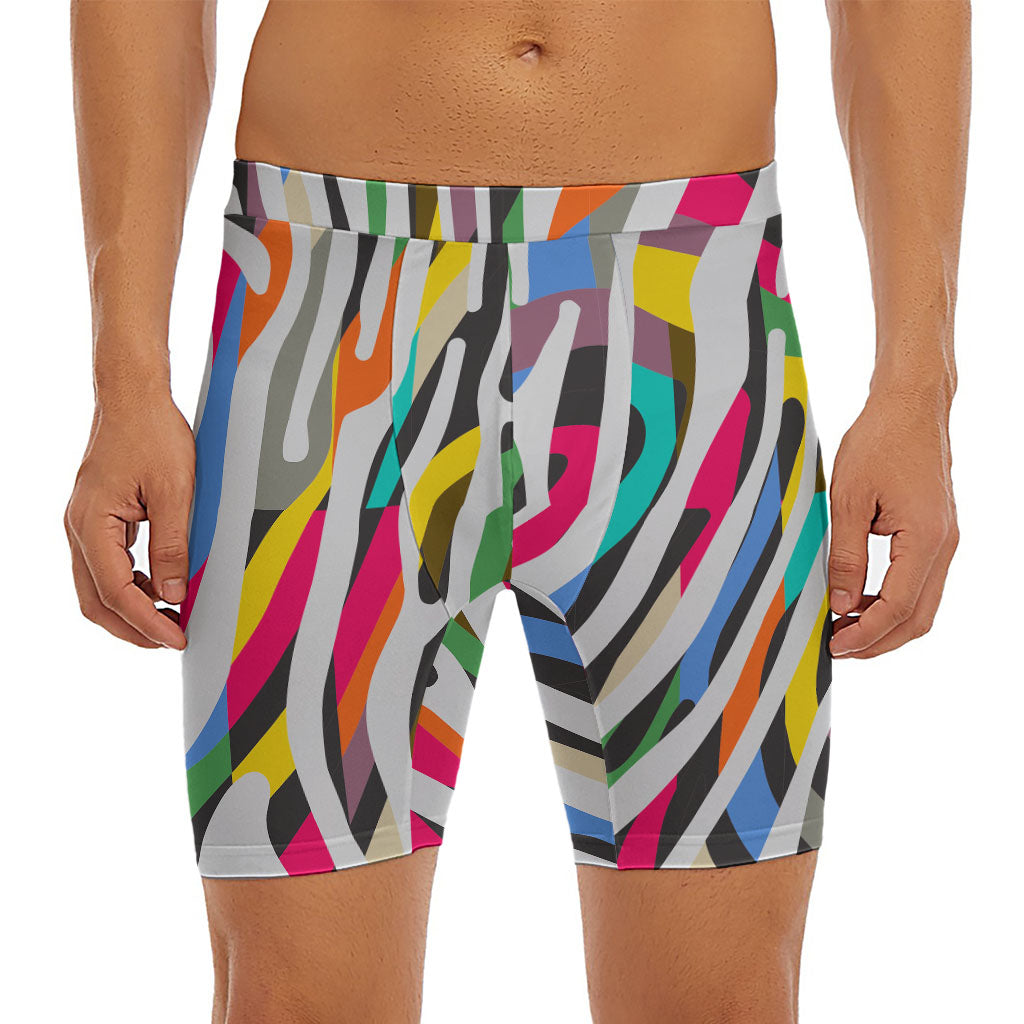 Colorful Zebra Pattern Print Men's Long Boxer Briefs