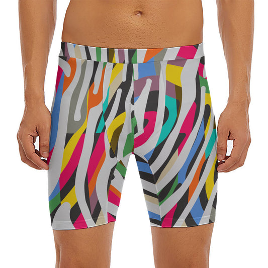 Colorful Zebra Pattern Print Men's Long Boxer Briefs
