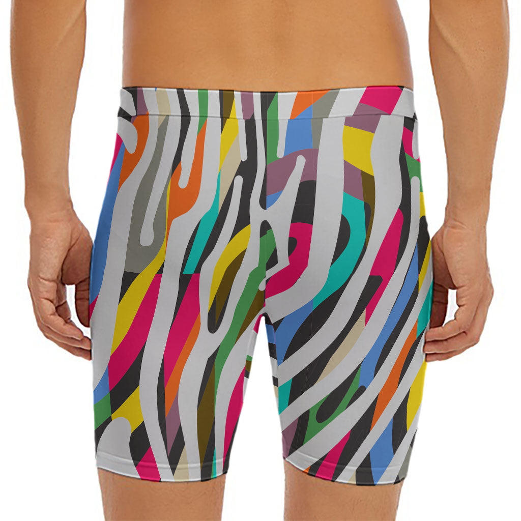 Colorful Zebra Pattern Print Men's Long Boxer Briefs