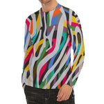 Colorful Zebra Pattern Print Men's Long Sleeve Rash Guard