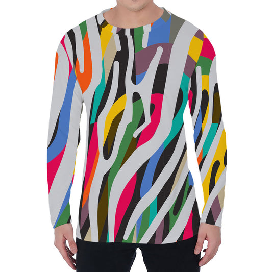 Colorful Zebra Pattern Print Men's Long Sleeve T-Shirt