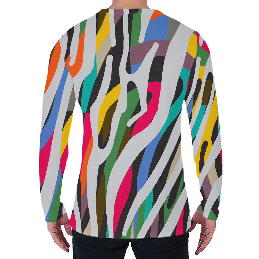 Colorful Zebra Pattern Print Men's Long Sleeve T-Shirt