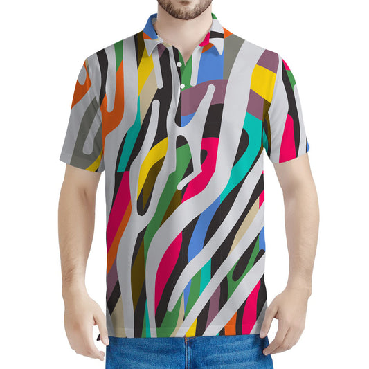 Colorful Zebra Pattern Print Men's Polo Shirt