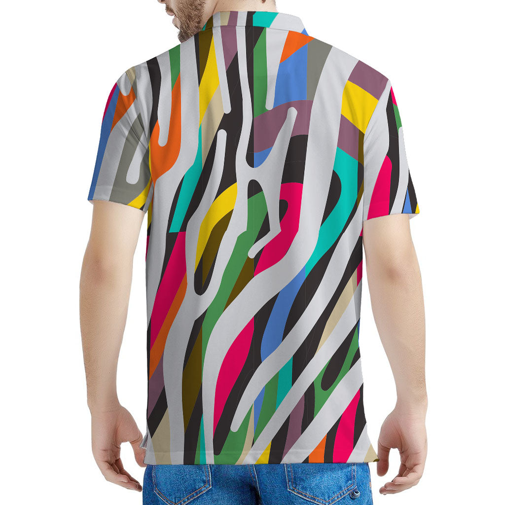 Colorful Zebra Pattern Print Men's Polo Shirt