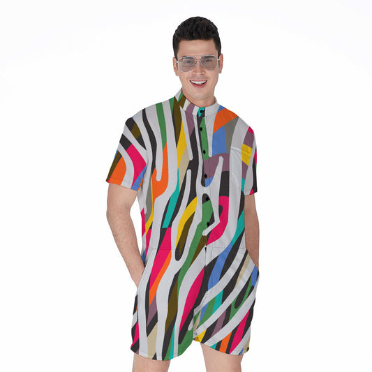 Colorful Zebra Pattern Print Men's Rompers