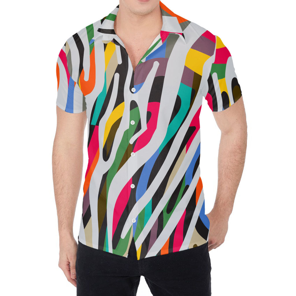 Colorful Zebra Pattern Print Men's Shirt