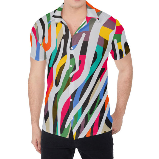 Colorful Zebra Pattern Print Men's Shirt