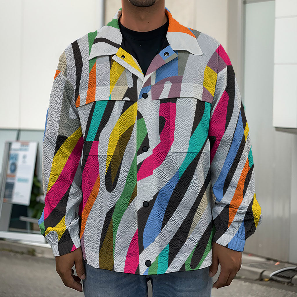 Colorful Zebra Pattern Print Men's Shirt Jacket