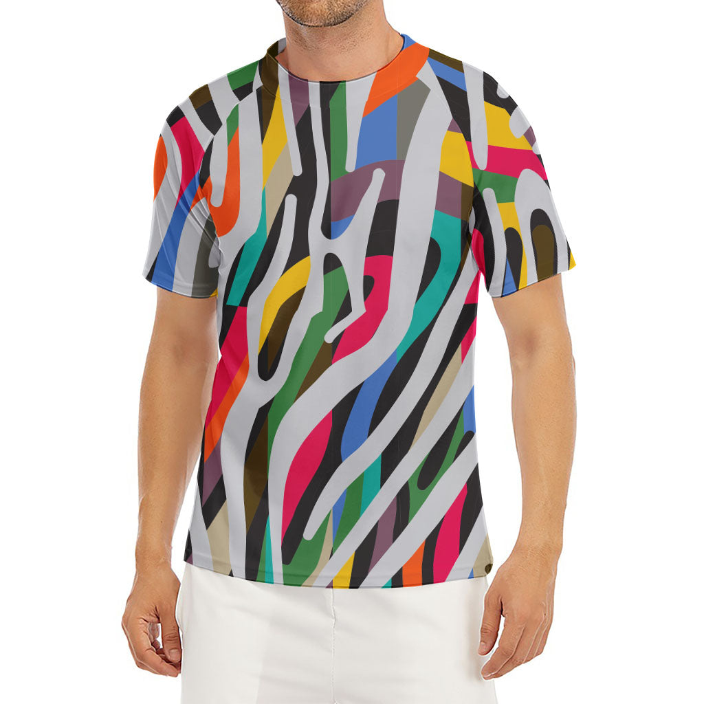Colorful Zebra Pattern Print Men's Short Sleeve Rash Guard