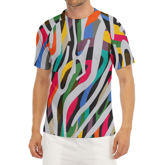 Colorful Zebra Pattern Print Men's Short Sleeve Rash Guard